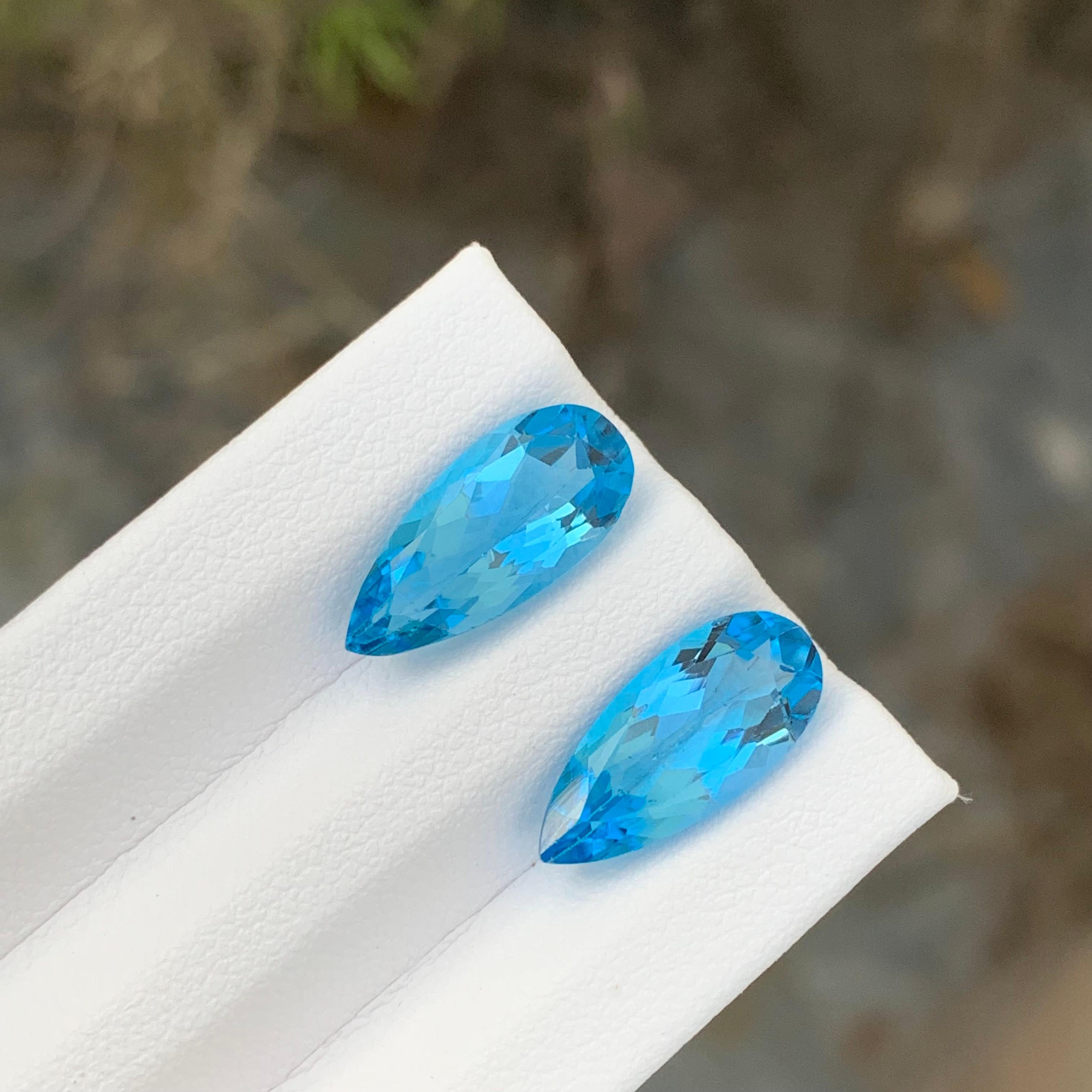 8.45 Carat Adorable Blue Topaz Pair Pear Shape Gem For Earrings Jewellery For Sale 2