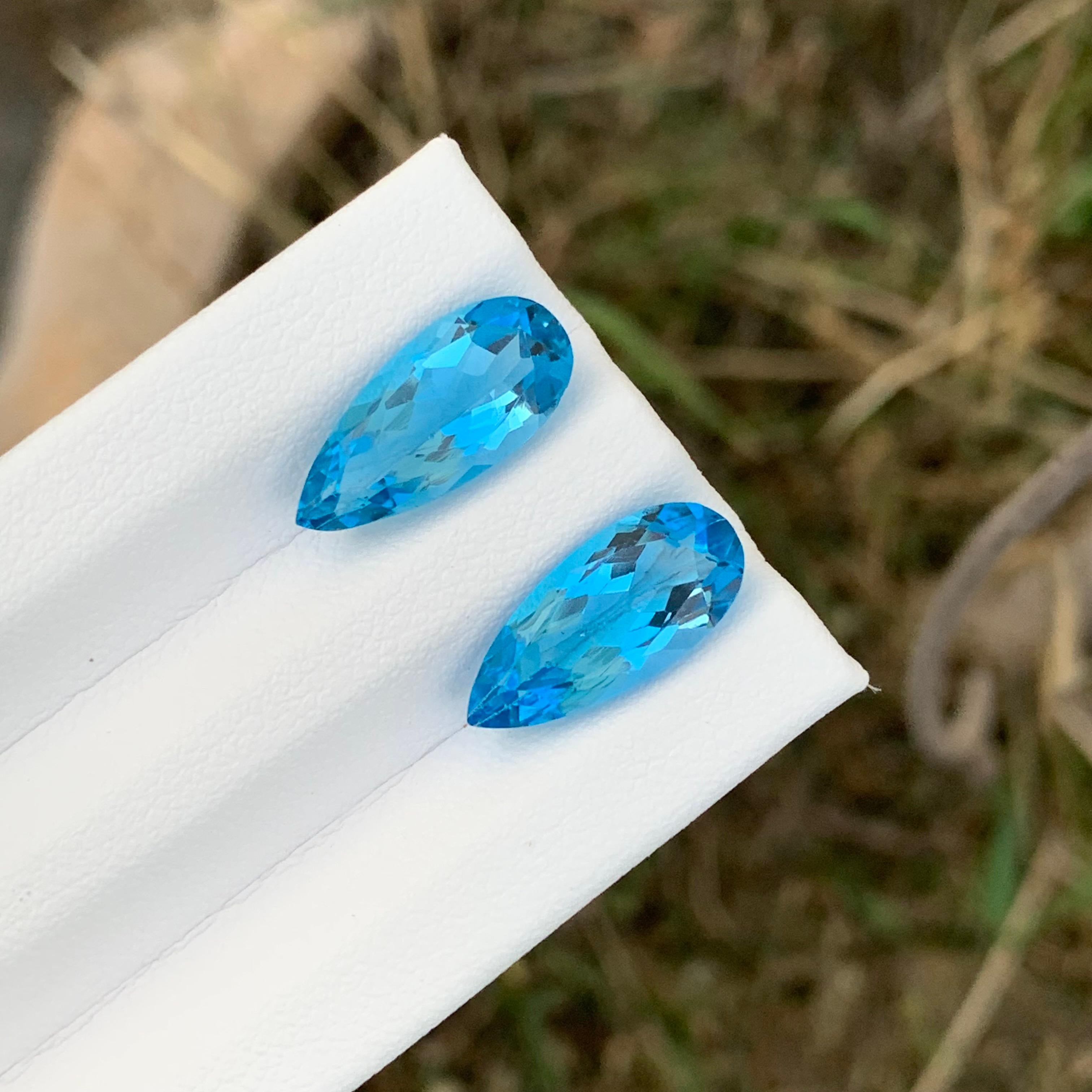 8.45 Carat Adorable Blue Topaz Pair Pear Shape Gem For Earrings Jewellery For Sale 3