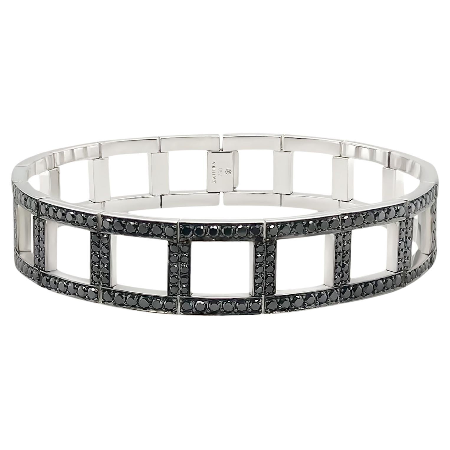 Bracelet à maillons en or blanc 18 carats avec diamants noirs de 8,45 carats 