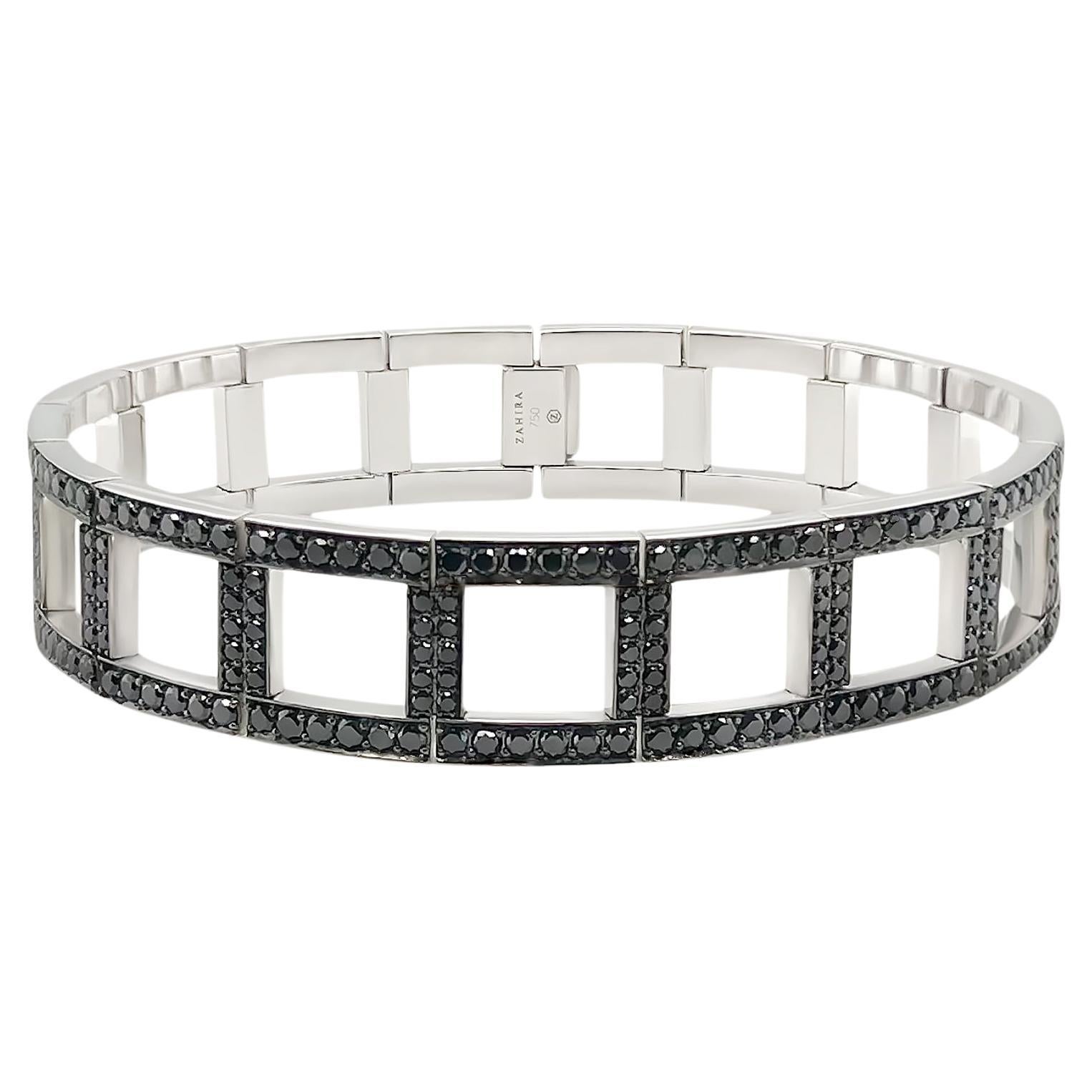 8.45 Carat Black Diamond Link Bracelet in 18k White Gold 