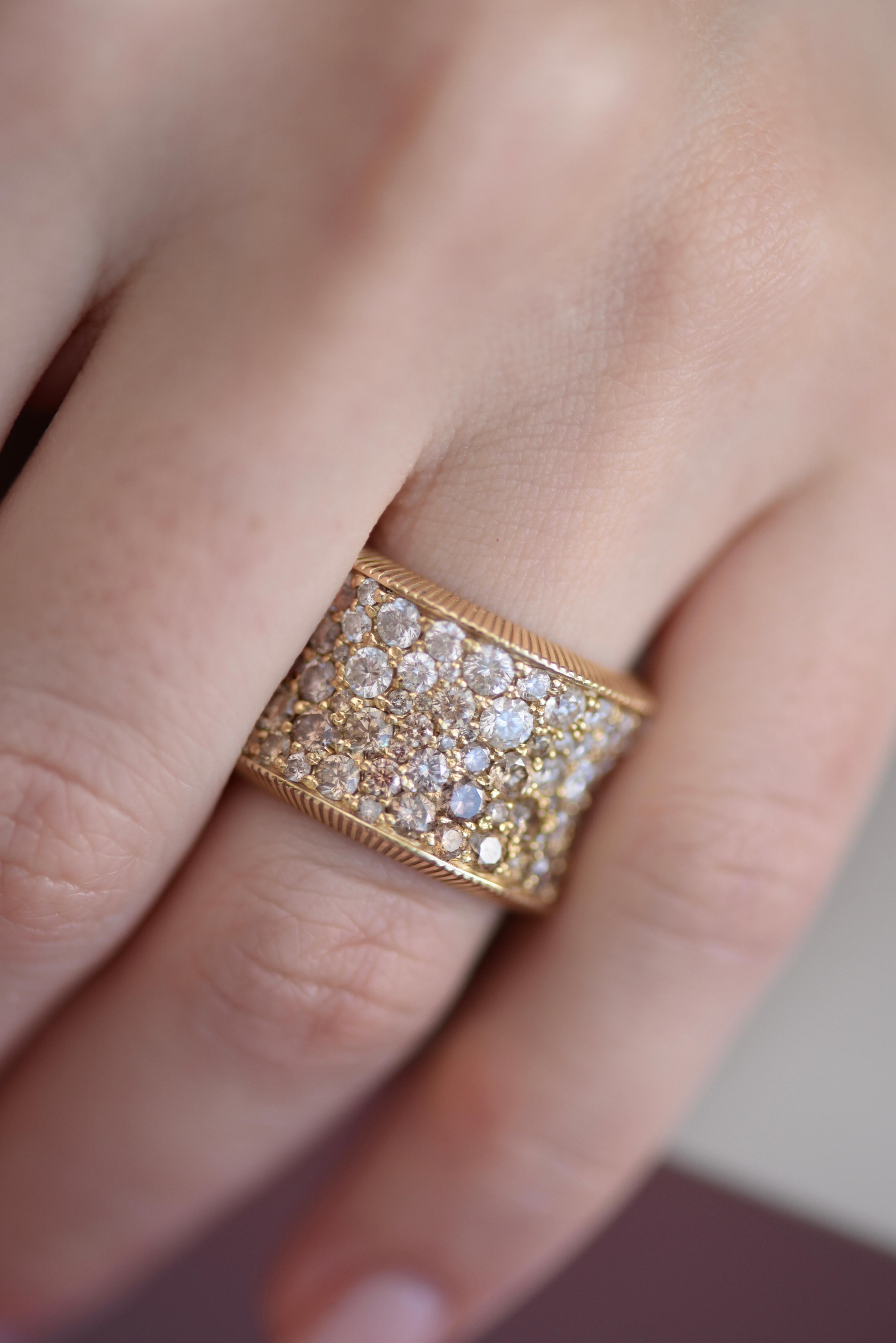 Contemporary 8, 45 Carat Champagne, White Diamonds 18 Karat Yellow Gold Ring Glow by D&A For Sale