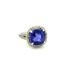 8.45 Carat Cushion Purple NO HEAT Ceylon Sapphire GIA and Diamond Gold Ring