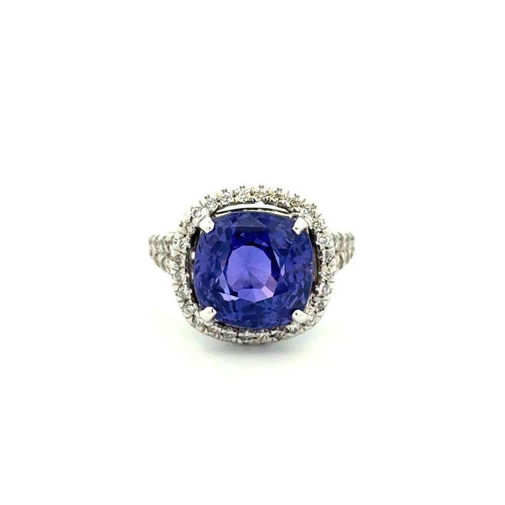 8,45 Karat Kissen lila NO HEAT Ceylon Saphir GIA und Diamant Gold Ring (Kissenschliff) im Angebot