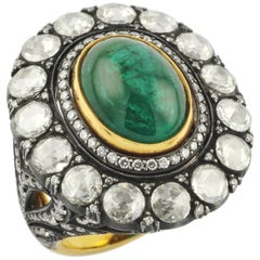 8.45 Carat Emerald 2.53 Carat Rosecut 18 Karat Rose Gold Heritage Ring