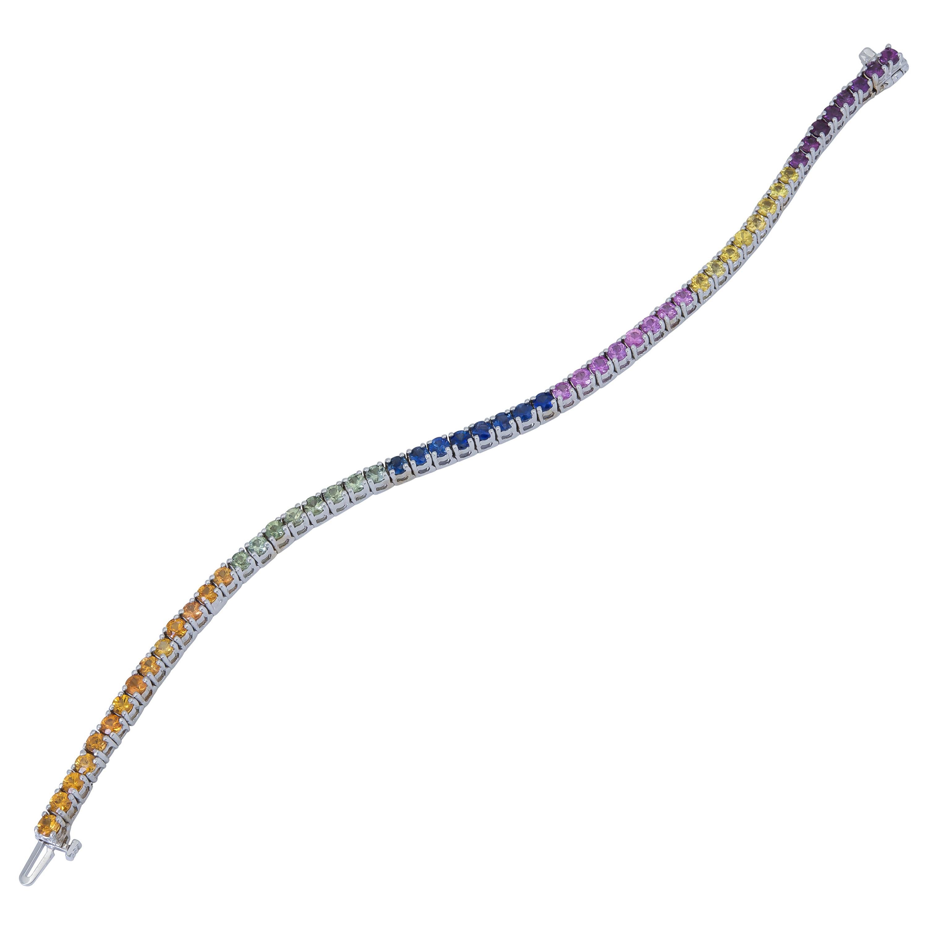 8.45 Carat Multi-Color Round Sapphire Tennis Bracelet For Sale