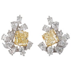 8.45 Carat Yellow Diamond Cluster Earrings