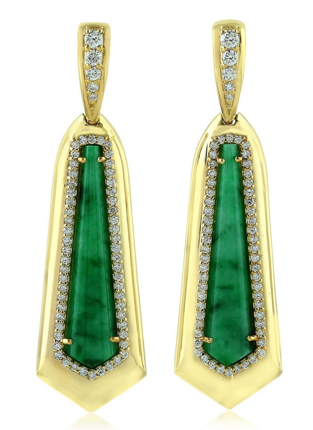 Mixed Cut 8.45 Carat Jade Diamond 18 Karat Gold Earrings For Sale