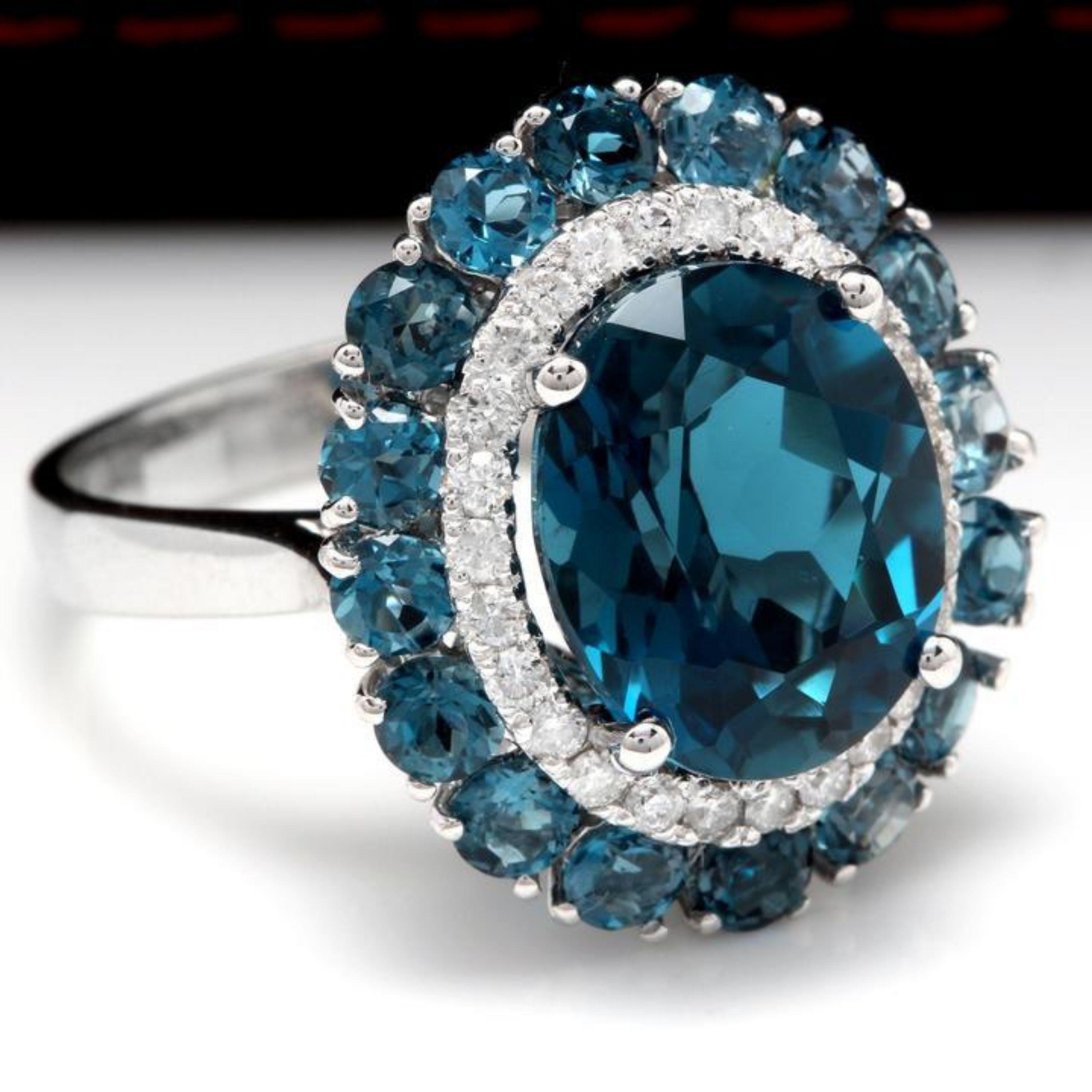 8.45 Carats Natural Impressive London Blue Topaz and Diamond 14K White Gold Ring

Total Natural London Blue Topaz Weight: Approx. 8.00 Carats

Center Topaz Weight is Approx. 7.00 Carats

Center London Blue Topaz Measures: Approx. 12.00 x