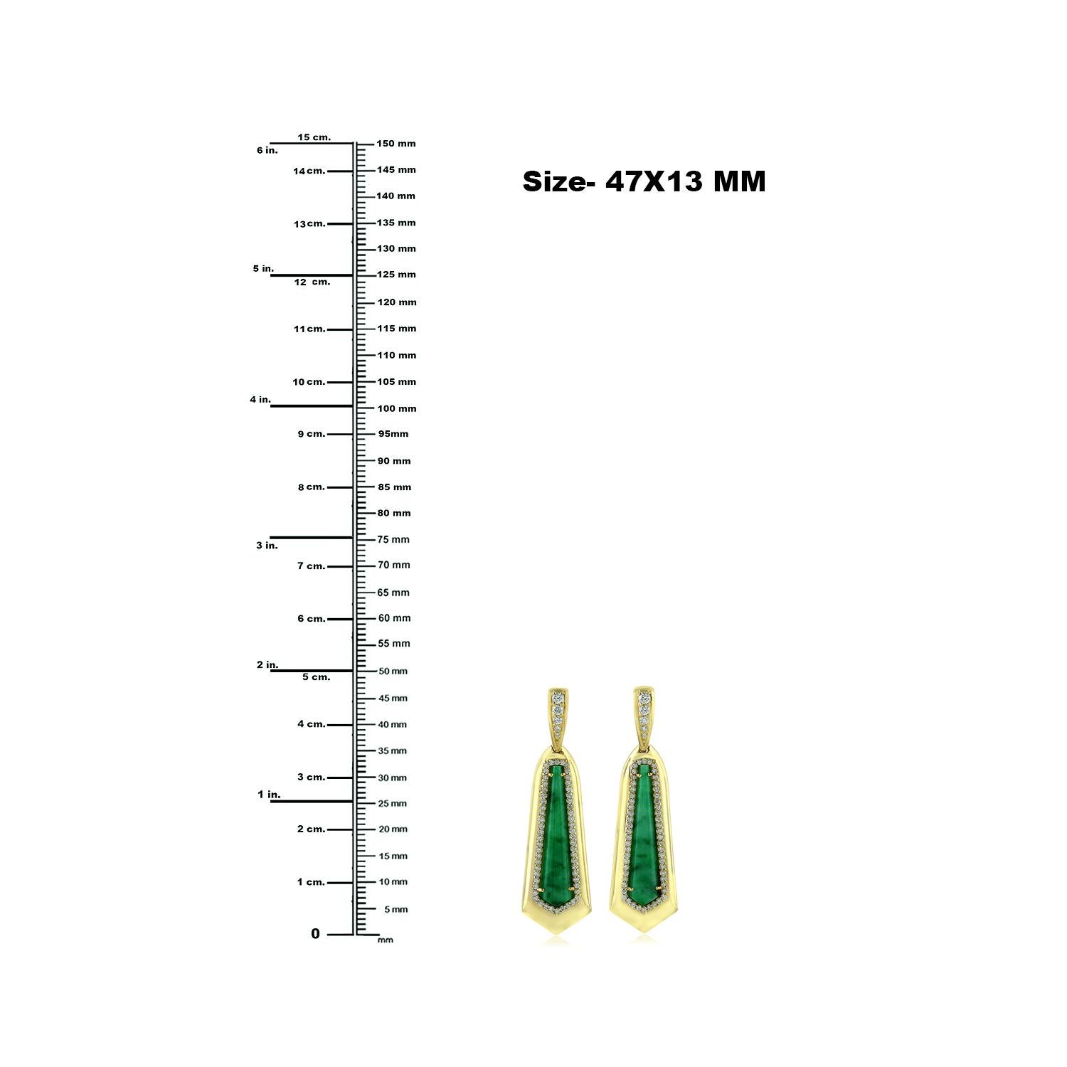 Mixed Cut 8.45 ct Jade Dangle Earrings With diamonds Made In 18k Yellow Gold For Sale