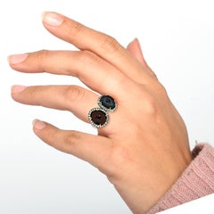 8,45 quilates Anillo de Geoda Rebanada Multicolor con Diamantes Hecho en Oro de 18 quilates y Plata