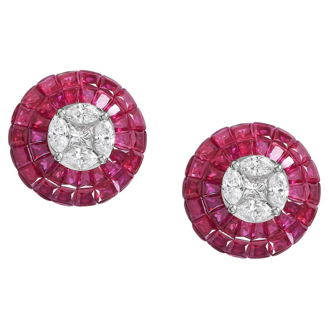 8.45 Ct Ruby Studs With Diamonds Made In 18k Gold For Sale