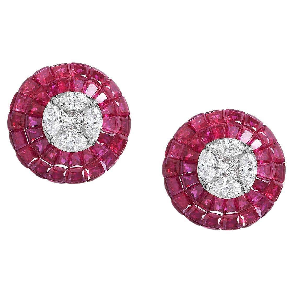 8.45 Ct Ruby Studs With Diamonds Made In 18k Gold For Sale at 1stDibs