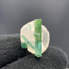 8,45 Gramm Pretty Bi Color Turmalin Kristalle mit Quarz-Exemplar, angehängt mit Quarz