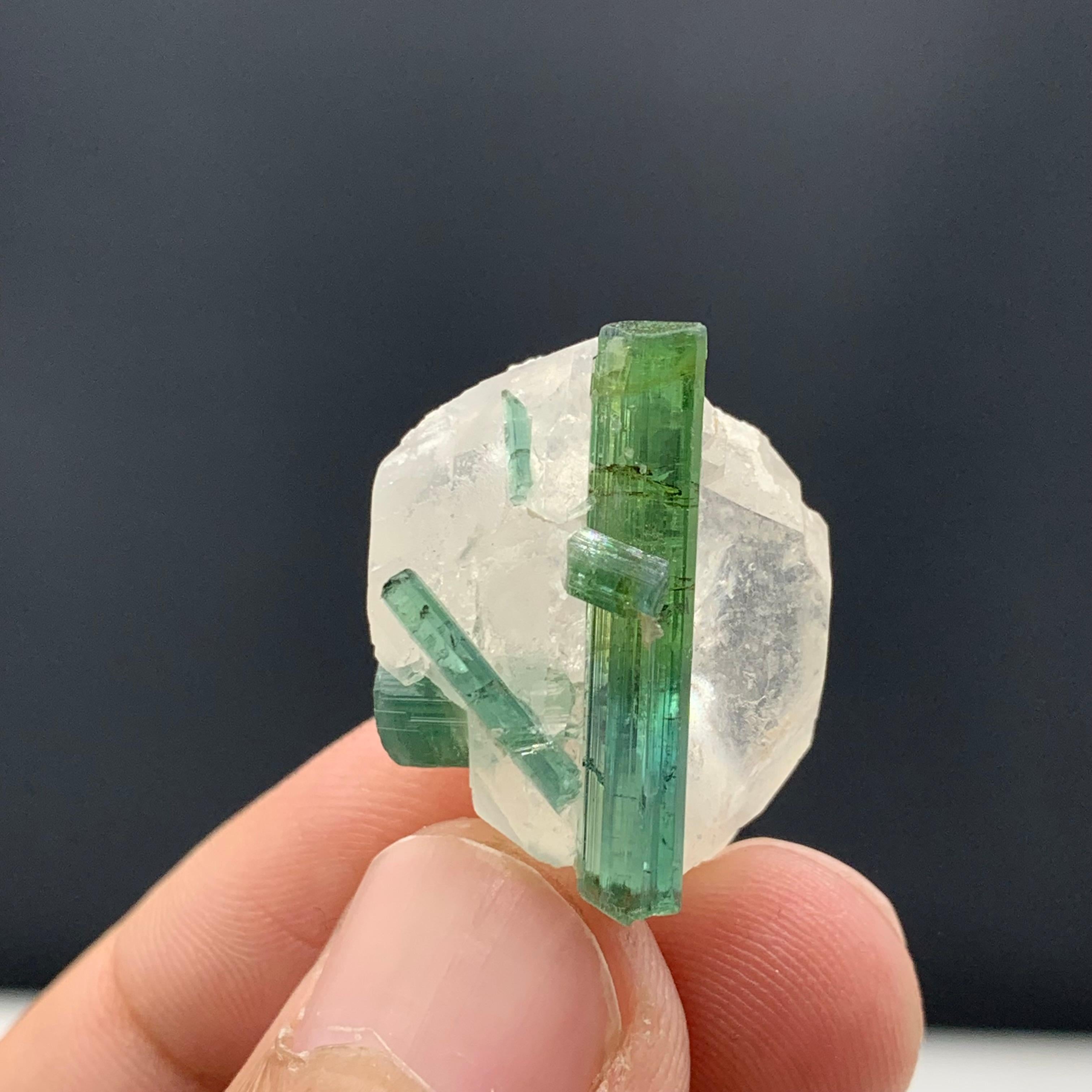 Pakistani 8.45 Gram Pretty Bi Color Tourmaline Crystals Attached With Quartz Specimen  For Sale