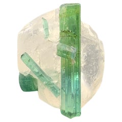 Antique 8.45 Gram Pretty Bi Color Tourmaline Crystals Attached With Quartz Specimen 