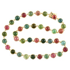 84.56 ct Multi Tourmaline Beads Necklace Made In 18k Yellow Gold