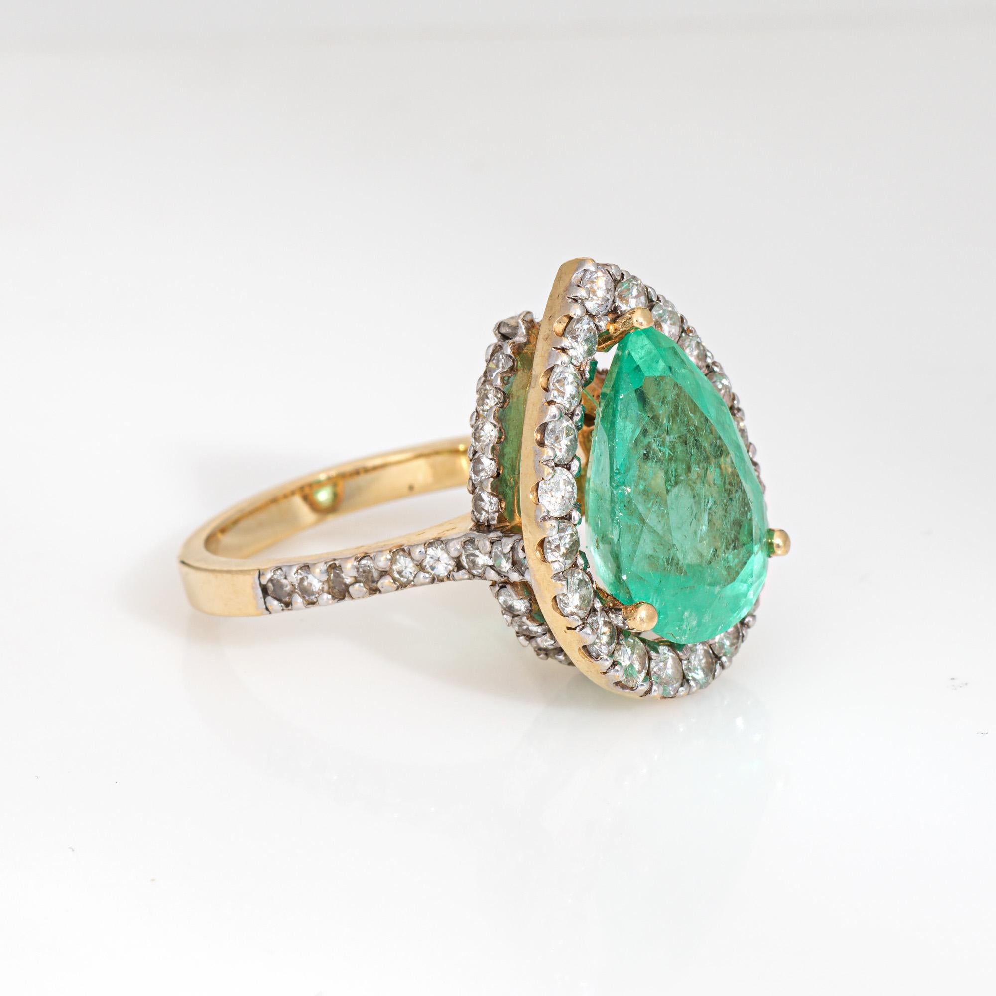 Modern 8.45ct Emerald Diamond Ring Vintage 14k Yellow Gold Sz 7.75 Pear Cut Cocktail For Sale
