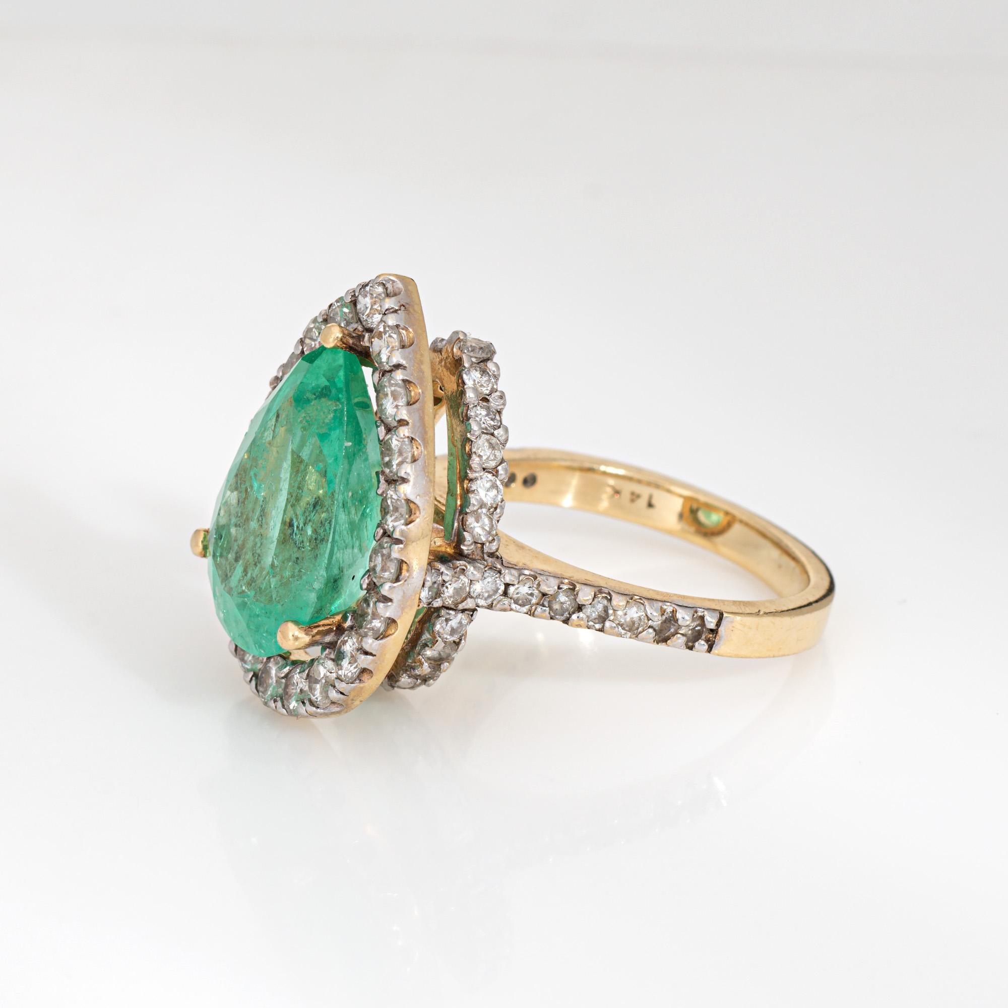 8.45ct Emerald Diamond Ring Vintage 14k Yellow Gold Sz 7.75 Pear Cut Cocktail In Good Condition For Sale In Torrance, CA