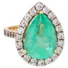 8.45ct Emerald Diamond Ring Vintage 14k Yellow Gold Sz 7.75 Pear Cut Cocktail