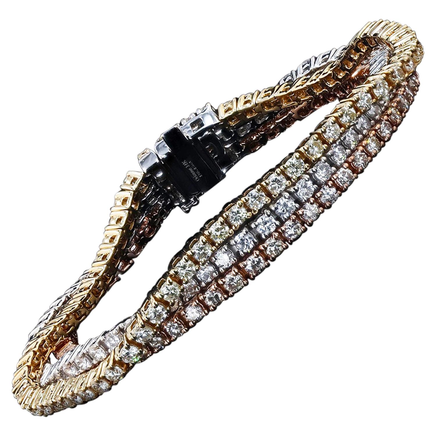 8.45ctw Diamond 14k Yellow, Rose and White Gold Bracelet For Sale