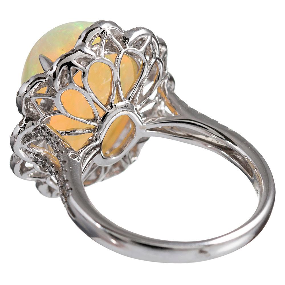 8.46 Carat Cabochon Opal and Diamond Lace Ring In Good Condition In Carmel-by-the-Sea, CA