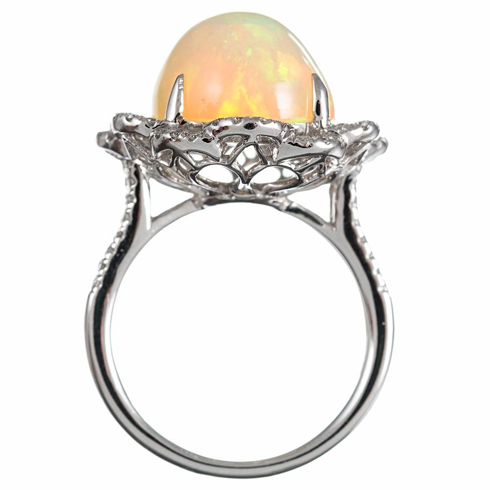 Women's 8.46 Carat Cabochon Opal and Diamond Lace Ring