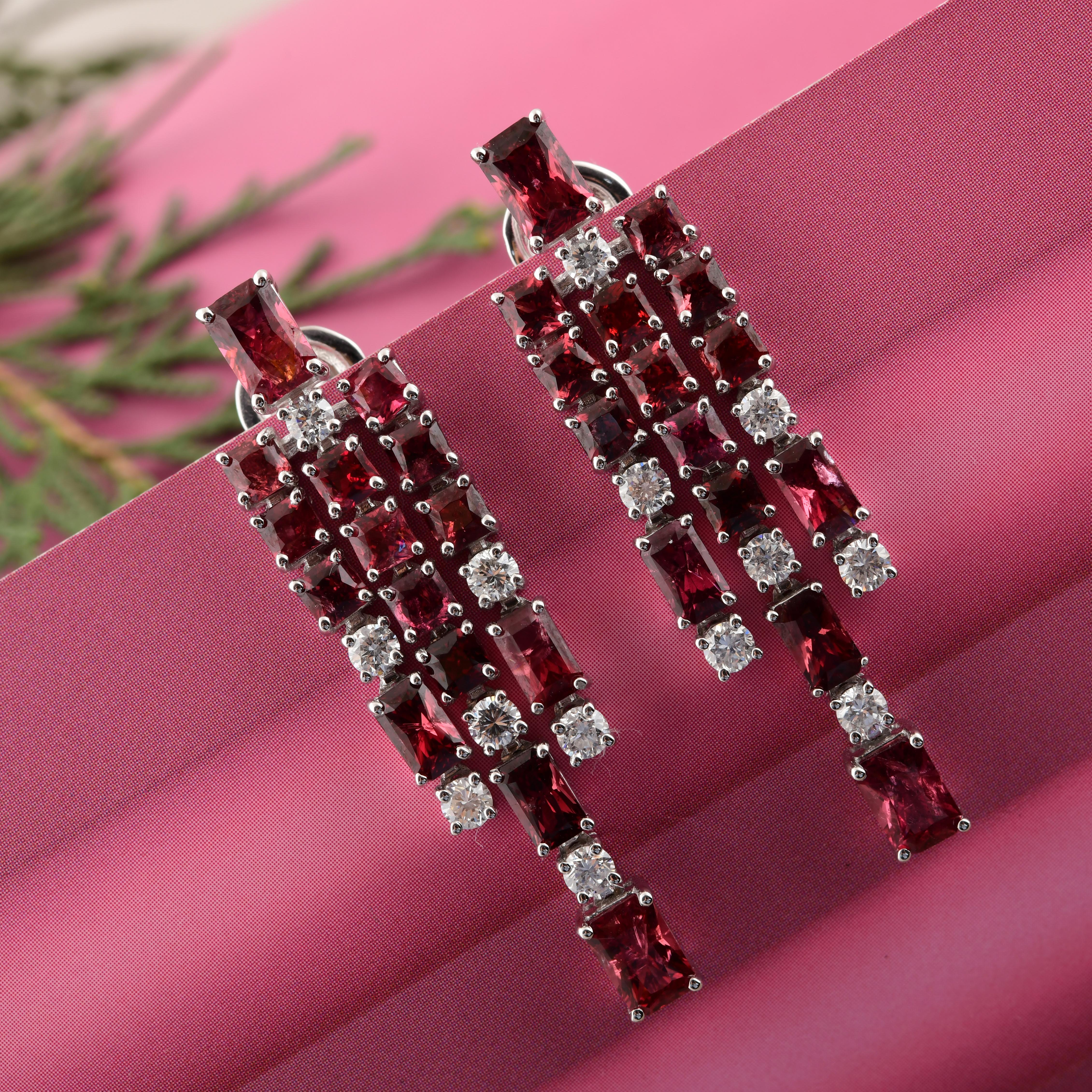 Donna 8,46 Carati Spinello Rosso 1 Ct SI/H Diamante Orecchini a lampadario Oro Bianco 14 Carati in vendita