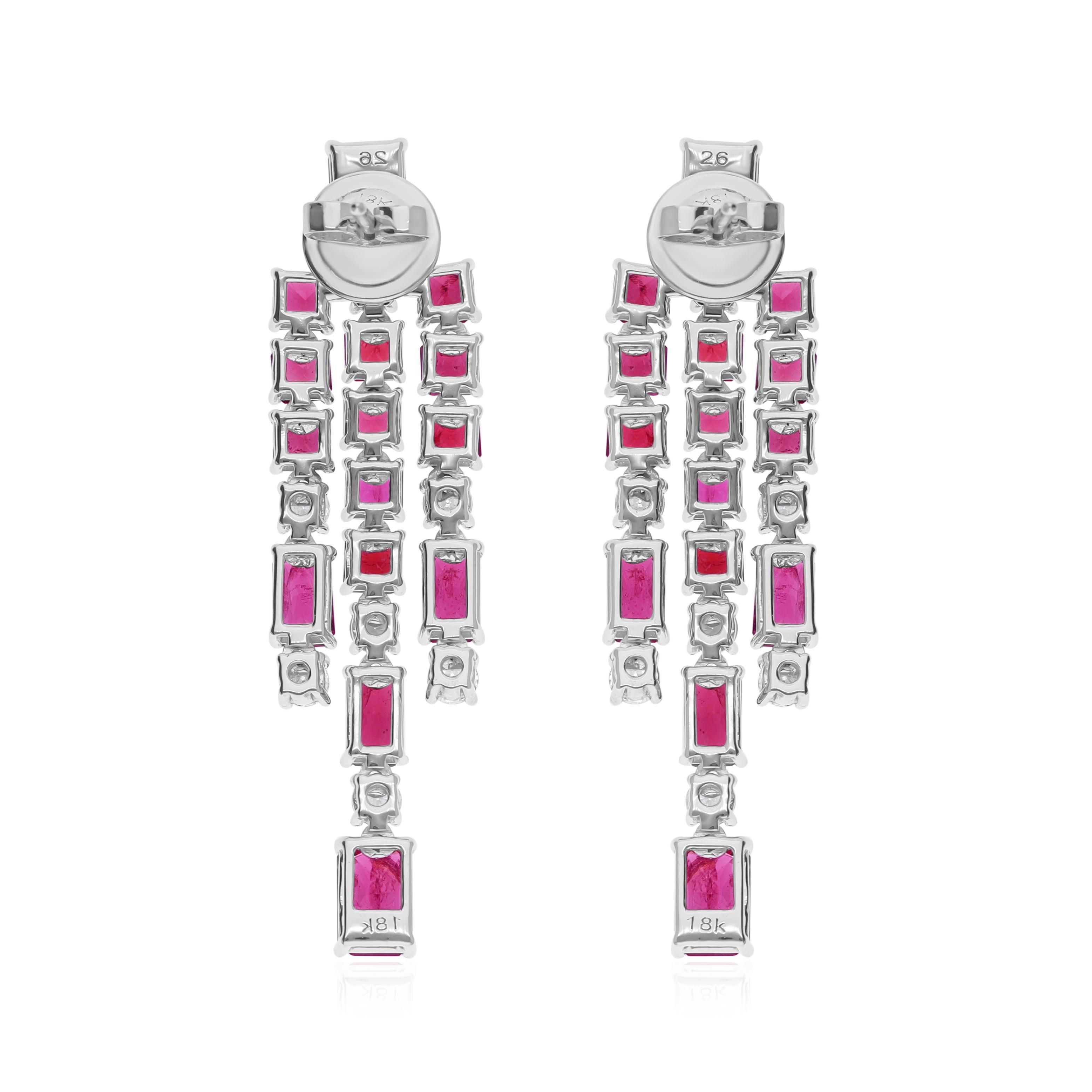 8,46 Carati Spinello Rosso 1 Ct SI/H Diamante Orecchini a lampadario Oro Bianco 14 Carati in vendita 1