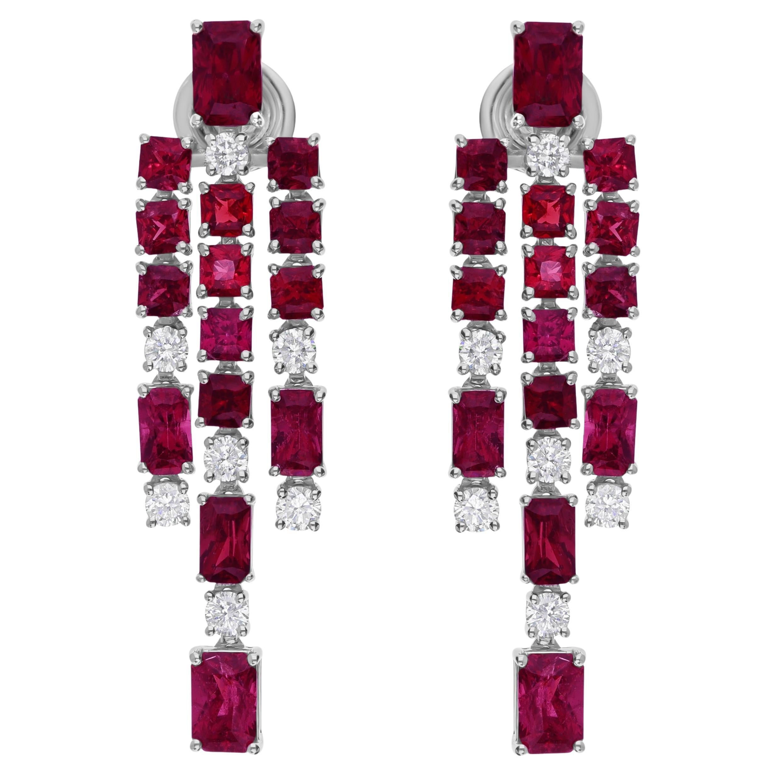 8.46 Carat Red Spinel 1 Ct SI/H Diamond Chandelier Earrings 14 Karat White Gold