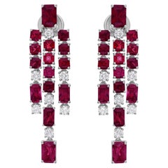 8.46 Carat Red Spinel 1 Ct SI/H Diamond Chandelier Earrings 14 Karat White Gold
