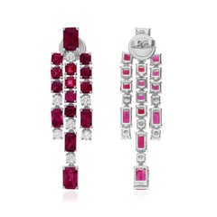 8.46 Carat Red Spinel 1 Ct SI/H Diamond Chandelier Earrings 18 Karat White Gold