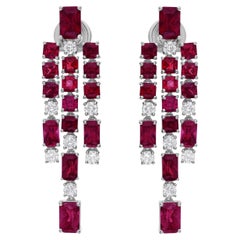 8.46 Carat Red Spinel 1 Ct SI/H Diamond Chandelier Earrings 18 Karat White Gold