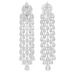 8.46 Carat SI/H Pear Emerald Cut Diamond Chandelier Earrings 14 Karat White Gold