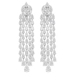 8.46 Carat SI/H Pear Emerald Cut Diamond Chandelier Earrings 14 Karat White Gold
