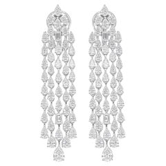 8.46 Carat SI/H Pear Emerald Cut Diamond Chandelier Earrings 14 Karat White Gold