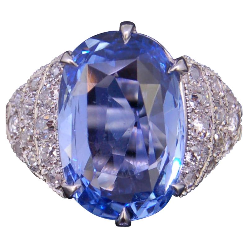 8.46 Carat Ceylon Blue Sapphire and Diamond Ring For Sale