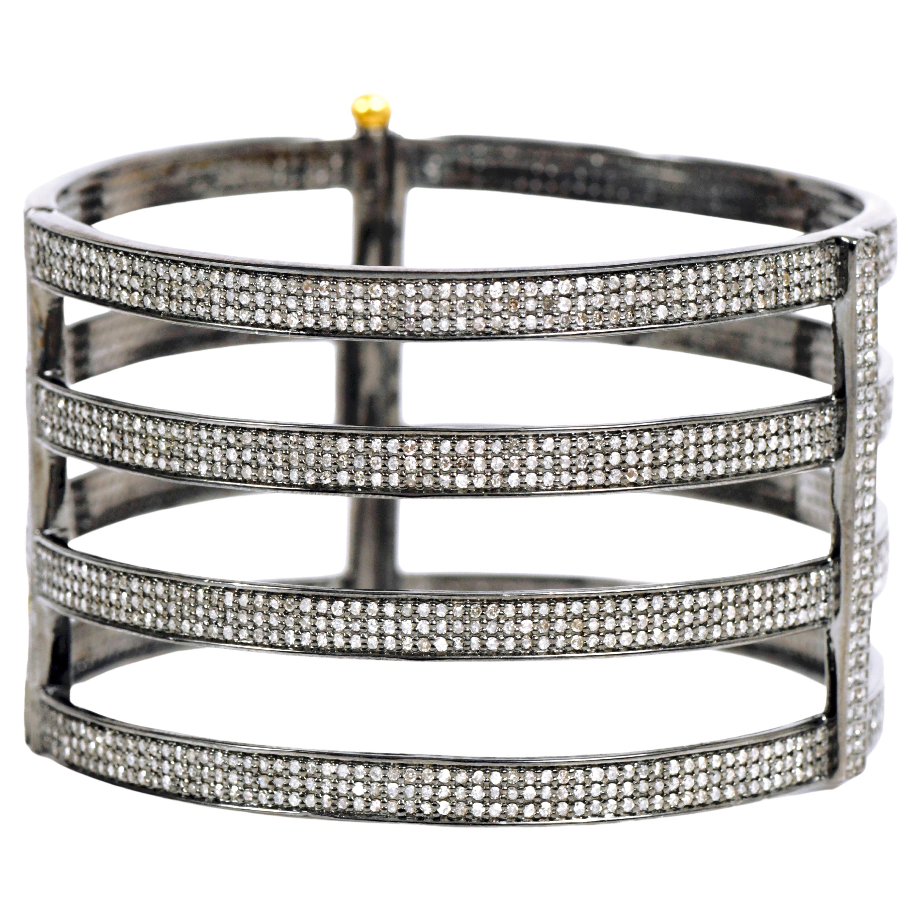 8.47 Carat Diamond Four-Line Tennis Bangle in Victorian Style For Sale