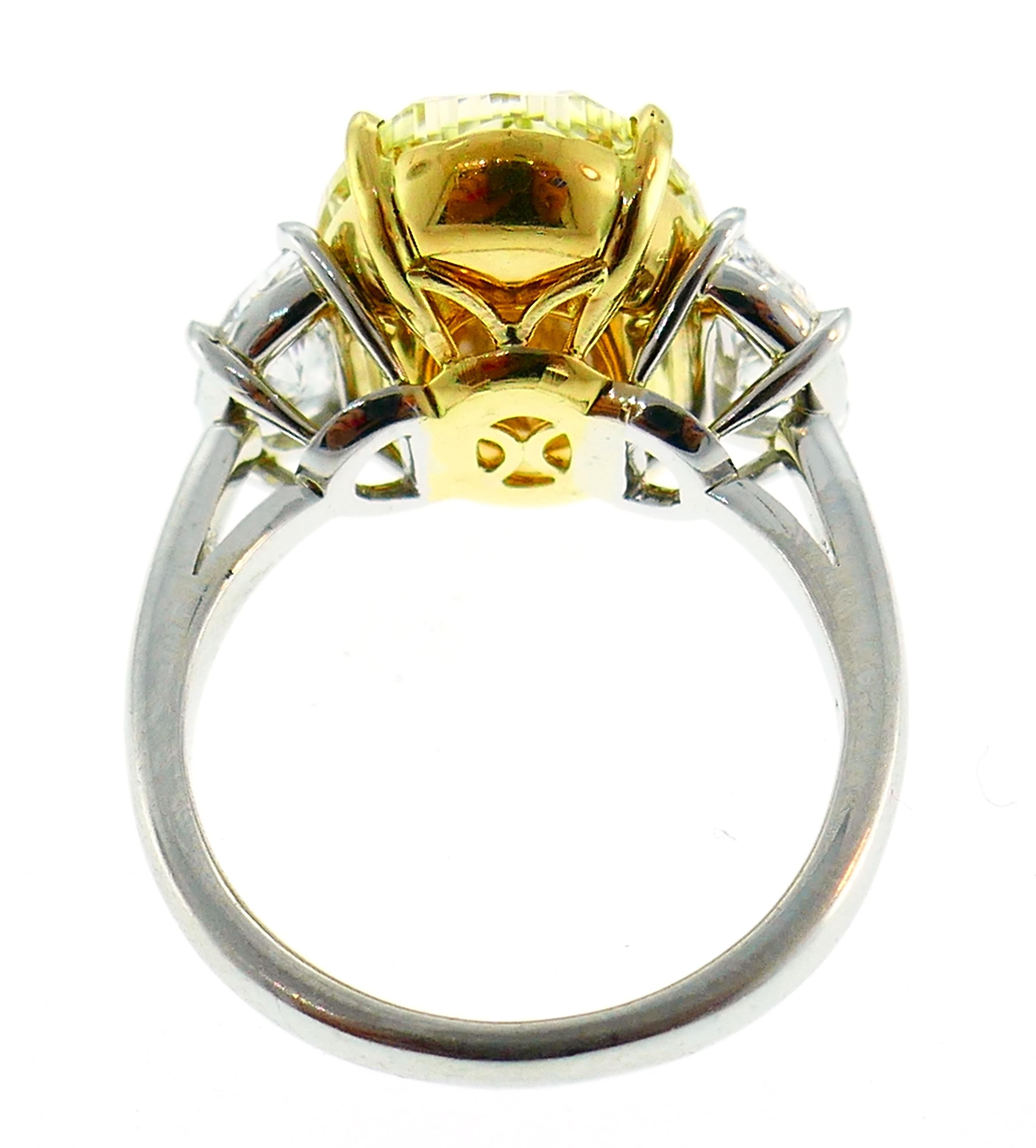 8.47 Carat Fancy Yellow Diamond GIA Platinum Ring Solitaire For Sale 2