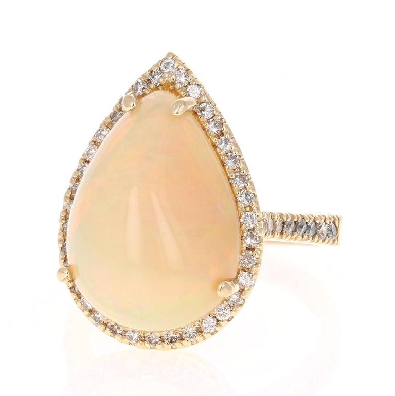 Contemporary 8.47 Carat Pear Cut Opal Diamond 14 Karat Yellow Gold Ring