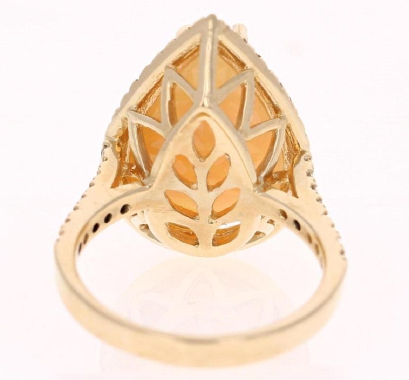 8.47 Carat Pear Cut Opal Diamond 14 Karat Yellow Gold Ring In New Condition For Sale In Los Angeles, CA