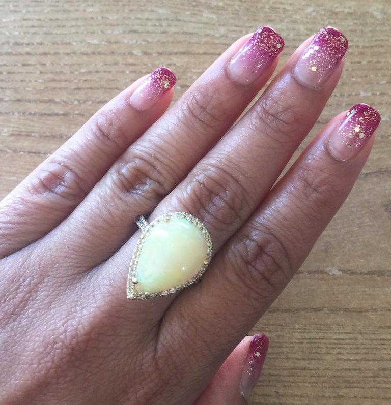 Women's 8.47 Carat Pear Cut Opal Diamond 14 Karat Yellow Gold Ring For Sale