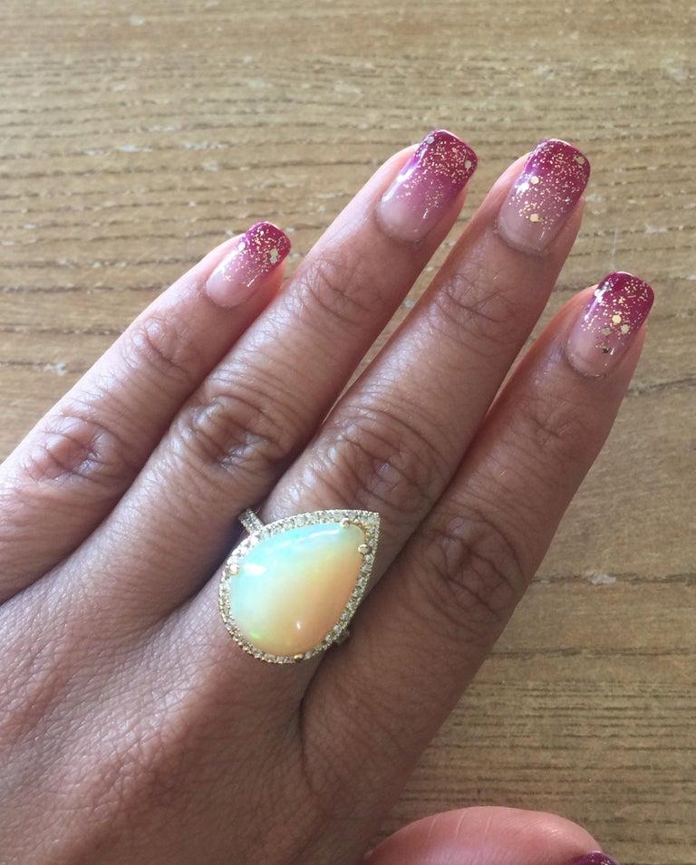 8.47 Carat Pear Cut Opal Diamond 14 Karat Yellow Gold Ring For Sale 1