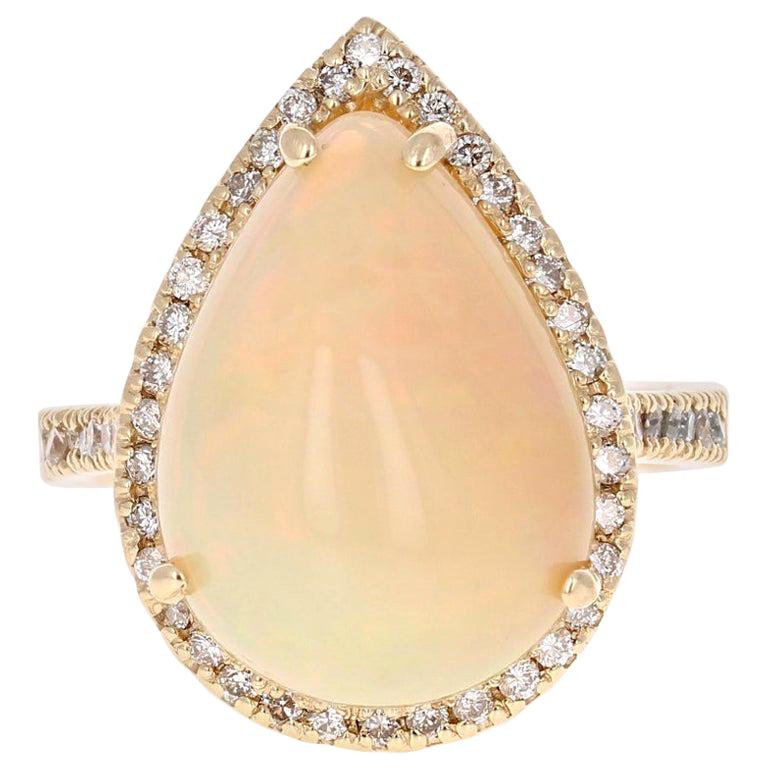 1950s Pear Cut Chatham Emerald and Diamond 14 Karat Yellow Gold Ring ...