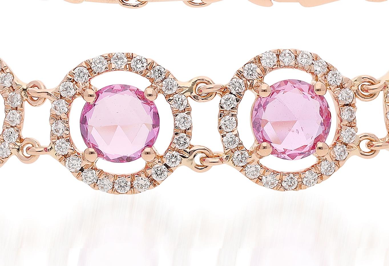 Moderno 8,47 carati di zaffiro rosa tagliato a rosa  Bracciale & Diamanti in vendita