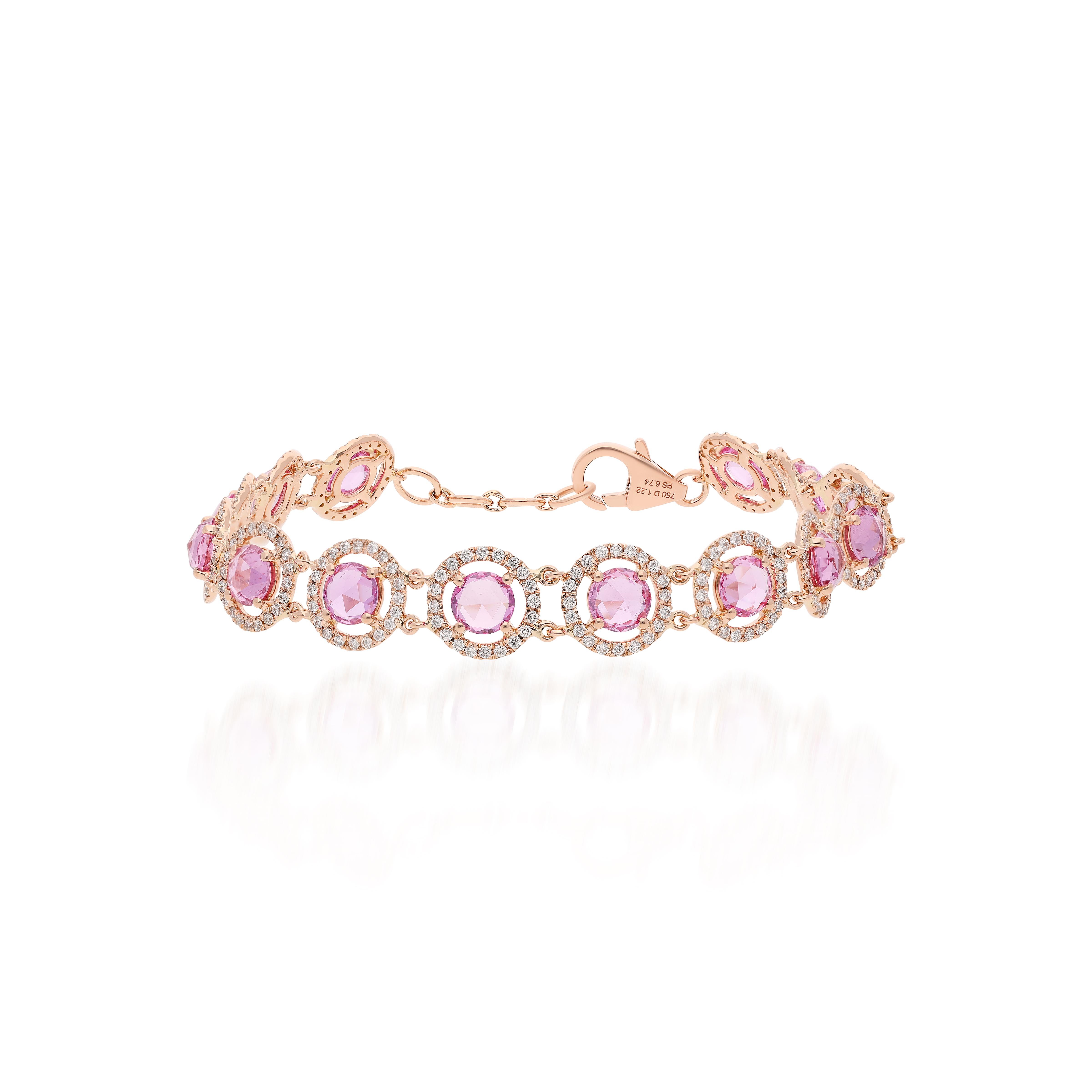 Taglio a rosa 8,47 carati di zaffiro rosa tagliato a rosa  Bracciale & Diamanti in vendita