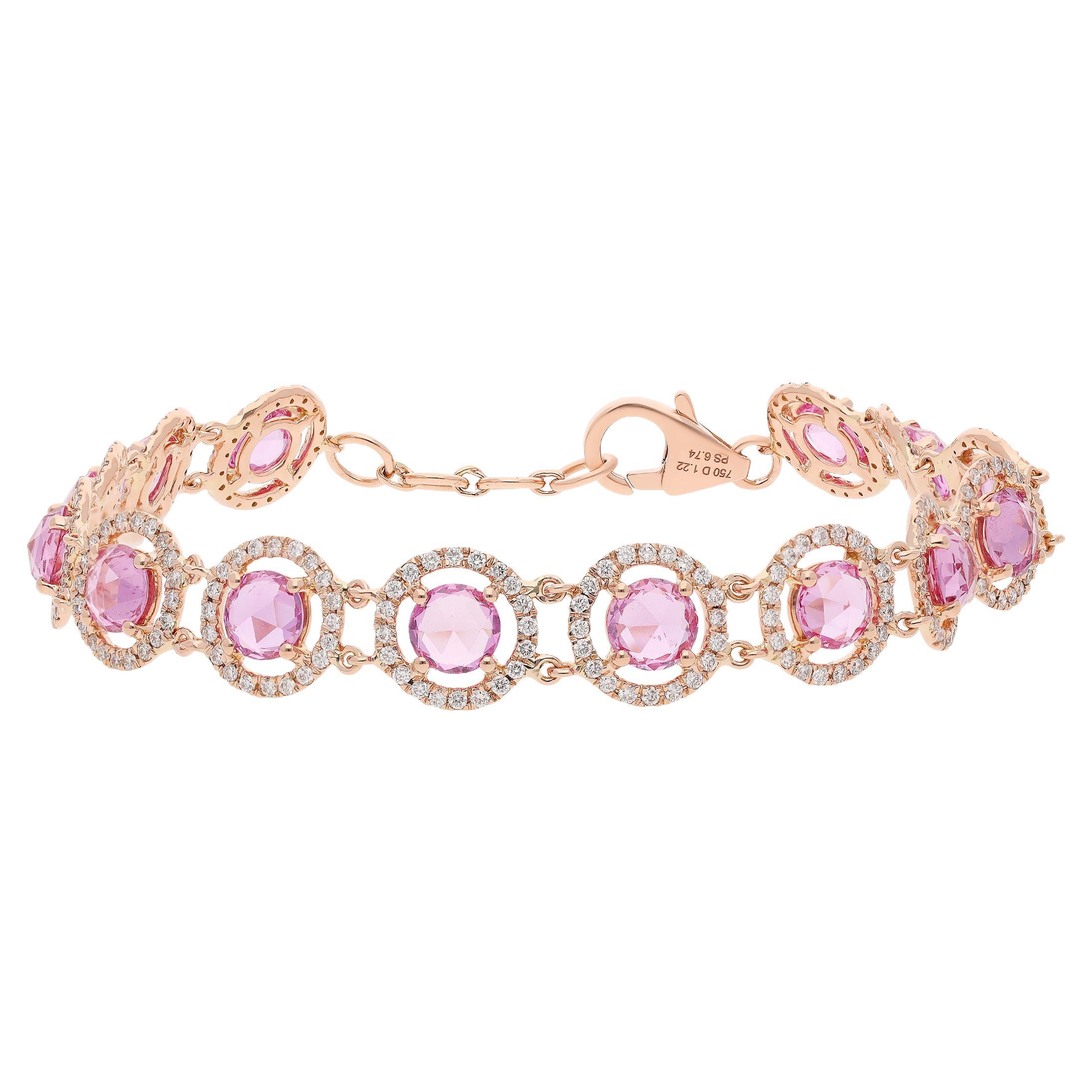 8,47 carati di zaffiro rosa tagliato a rosa  Bracciale & Diamanti in vendita