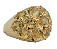 8.47 Carats Total Round Checkered Cut Citrine Cluster Ring 14 Karat Yellow Gold