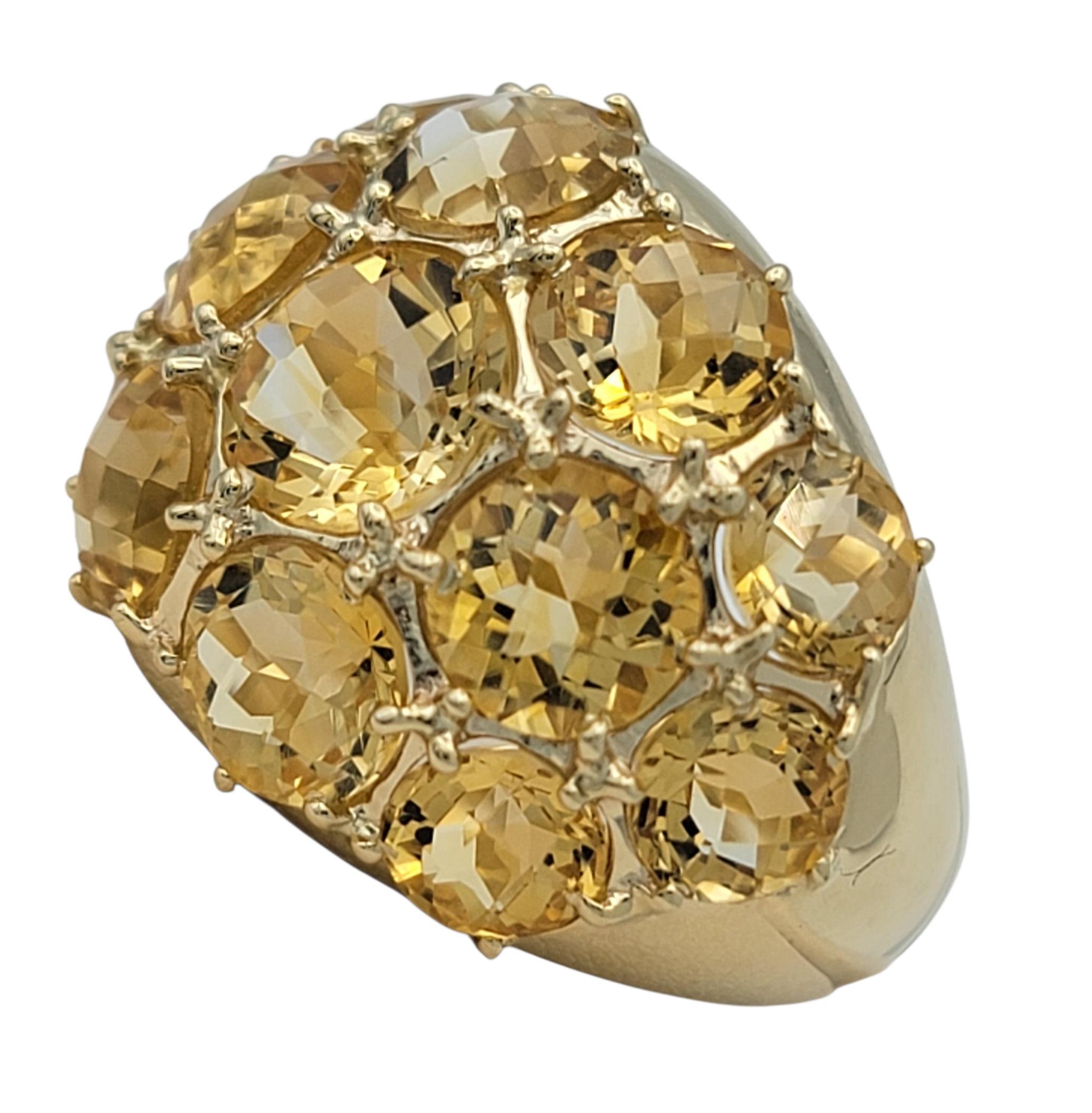 8.47 Carats Total Round Checkered Cut Citrine Cluster Ring 14 Karat Yellow Gold (Zeitgenössisch) im Angebot