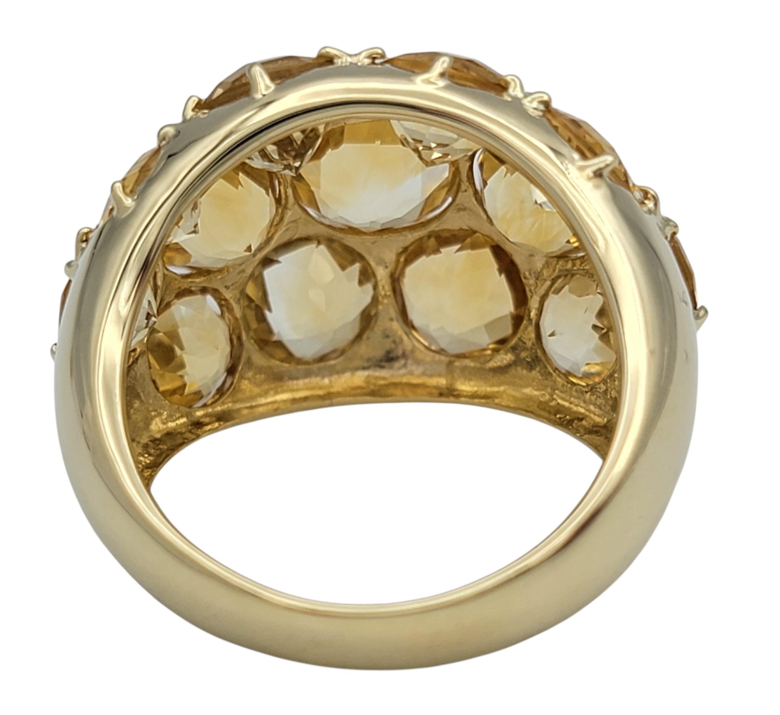 8.47 Carats Total Round Checkered Cut Citrine Cluster Ring 14 Karat Yellow Gold (Rundschliff) im Angebot