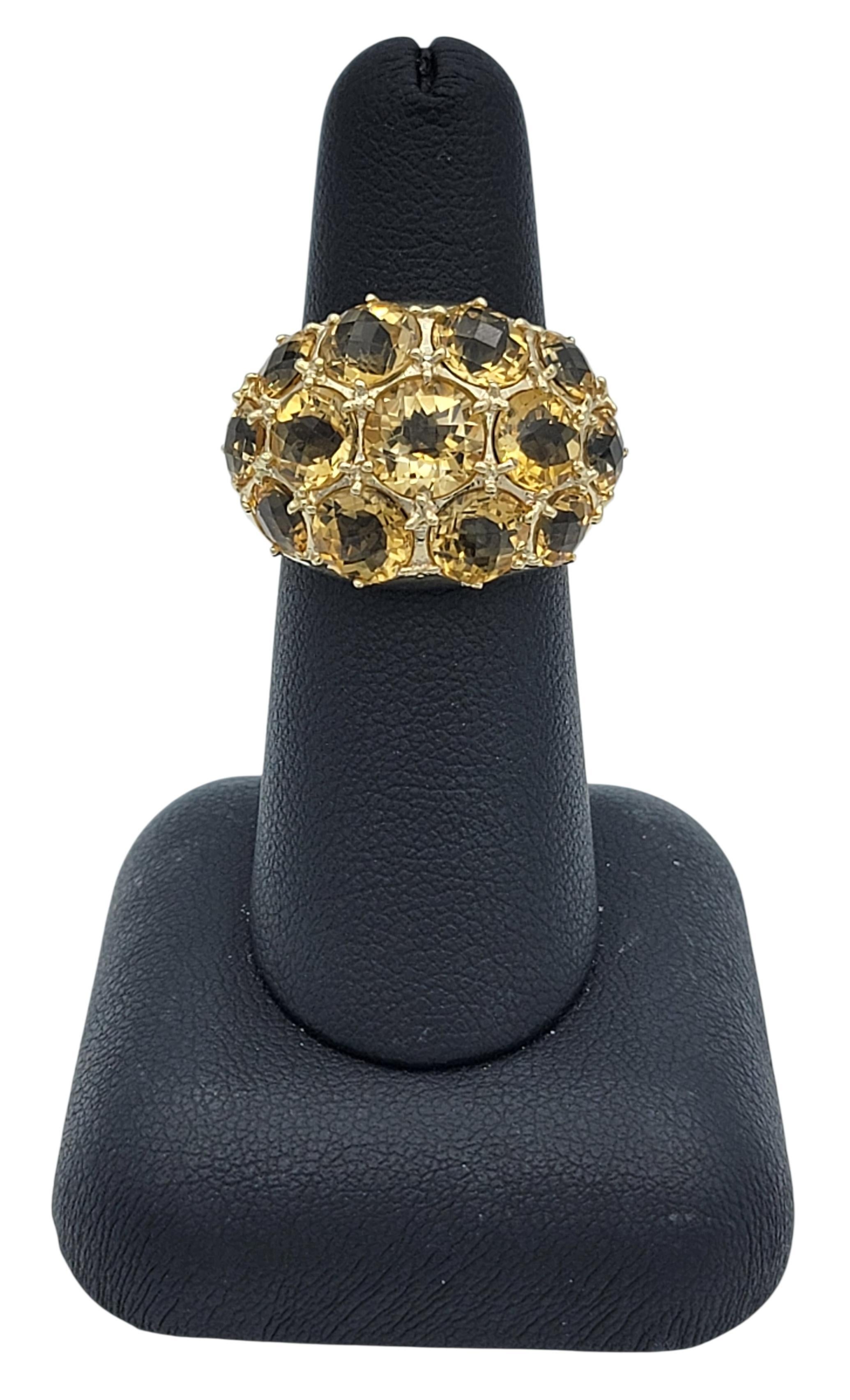 8.47 Carats Total Round Checkered Cut Citrine Cluster Ring 14 Karat Yellow Gold im Angebot 2